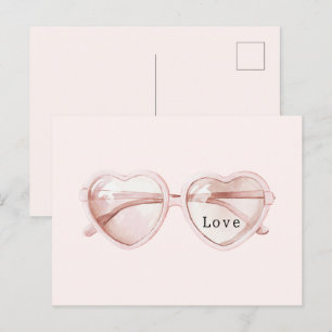 Rosa Herz Brille Liebe Postkarte