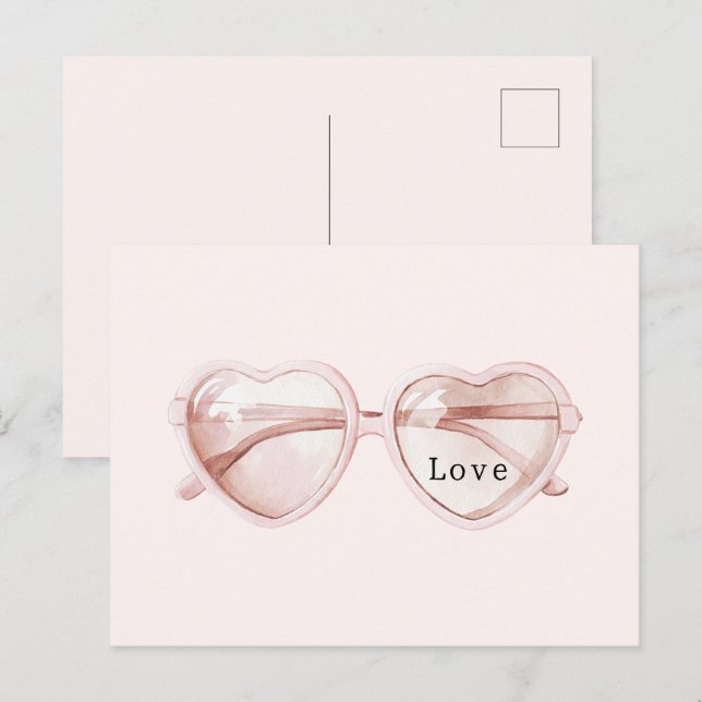 Rosa Herz Brille Liebe Postkarte (Vorne/Hinten)