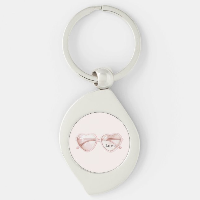 Rosa Herz Brille Liebe Schlüsselanhänger (Vorderseite)