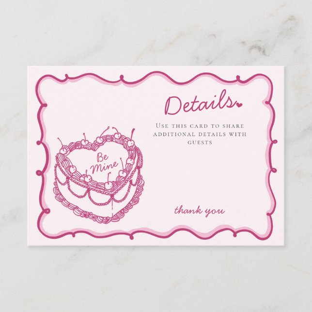 Rosa Herz Coquette Cherry Kuchen Details Beilage Begleitkarte (Vorderseite)