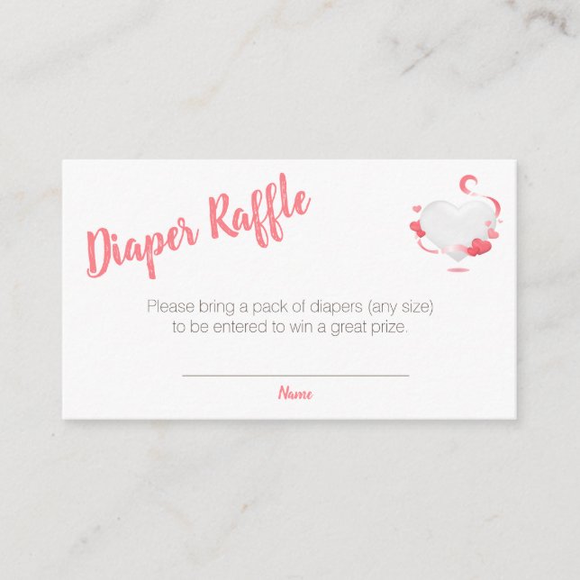 Rosa Herz Diaper Raffle Girl Baby Dusche Begleitkarte (Vorderseite)