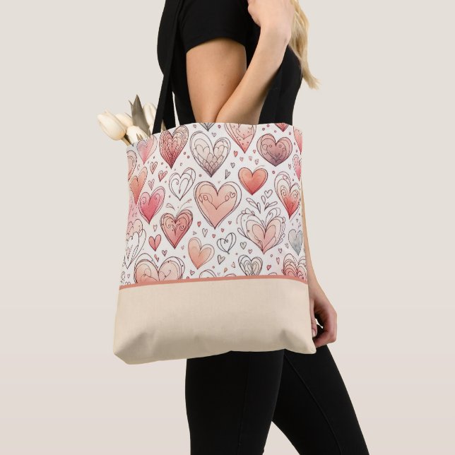 Rosa Herz-Doodles Valentinstag-Farbenblock (Von Nahem)