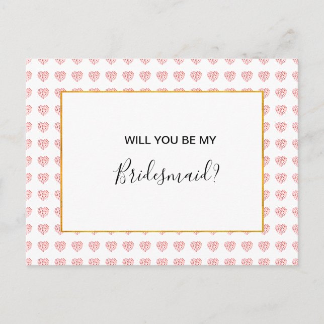 Rosa Herz florale Garland Matron der Ehre Einladungspostkarte (Vorderseite)