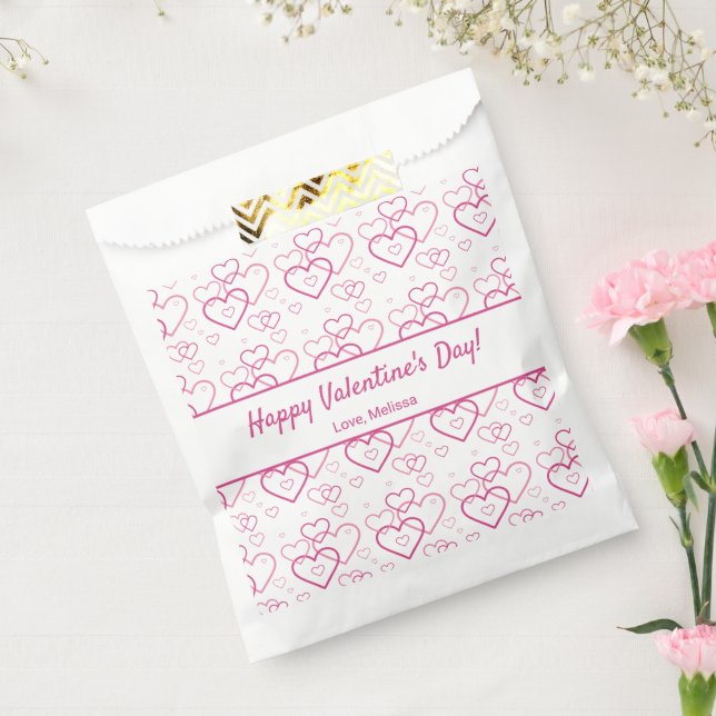 Rosa Herz Formen Muster & Text - Valentinstag Geschenktütchen (Versiegelt)