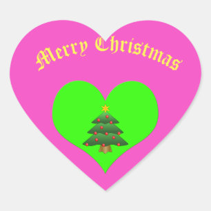 Rosa Herz Frohe Weihnachten Grüne Bäume Sticker
