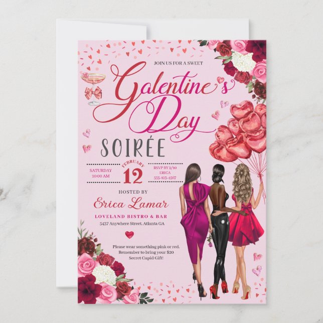 Rosa Herz Galentine's Day Girl Friends Party Einladung (Vorderseite)