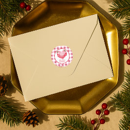 Rosa Herz Gingham Karierte benutzerdefinierte Rück Runder Aufkleber