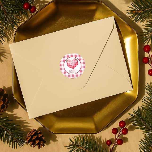 Rosa Herz Gingham Karierte benutzerdefinierte Rück Runder Aufkleber (Von Creator hochgeladen)