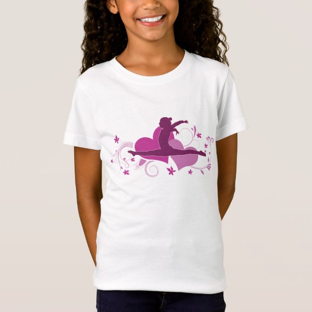 Rosa Herz-Gymnastik-Sprung T-Shirt (Vorderseite)