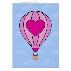 Rosa Herz-Heißluft-Ballon-Karte