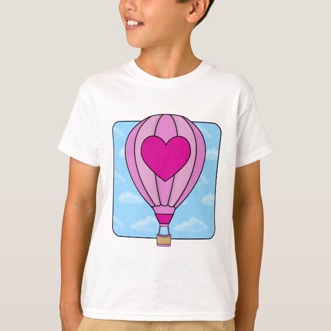 Rosa Herz-Heißluft-Ballon-T - Shirt (Vorderseite)