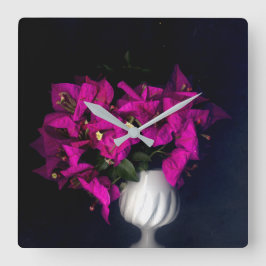 Rosa Herz in schwarz Quadratische Wanduhr