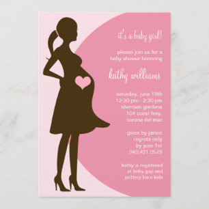 Rosa Herz in Tummy Baby Dusche Einladung