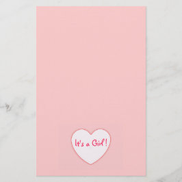 Rosa Herz ist es ein Mädchen Briefpapier