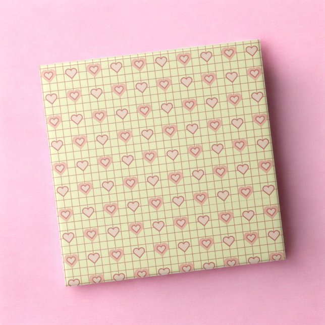 Rosa Herz Karomuster Valentinstag Fliese (Pink Heart Checkered Pattern Valentine's Day Ceramic Tile)