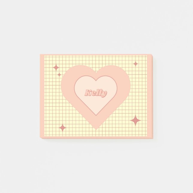 Rosa Herz Karomuster Valentinstag Post-it Klebezettel (Vorderseite)