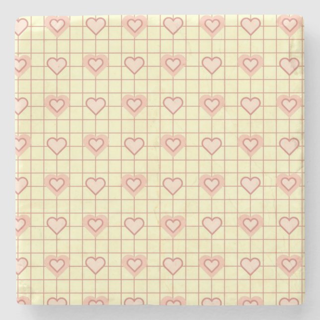 Rosa Herz Karomuster Valentinstag Steinuntersetzer (Vorderseite)