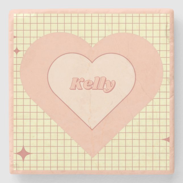 Rosa Herz Karomuster Valentinstag Steinuntersetzer (Vorderseite)