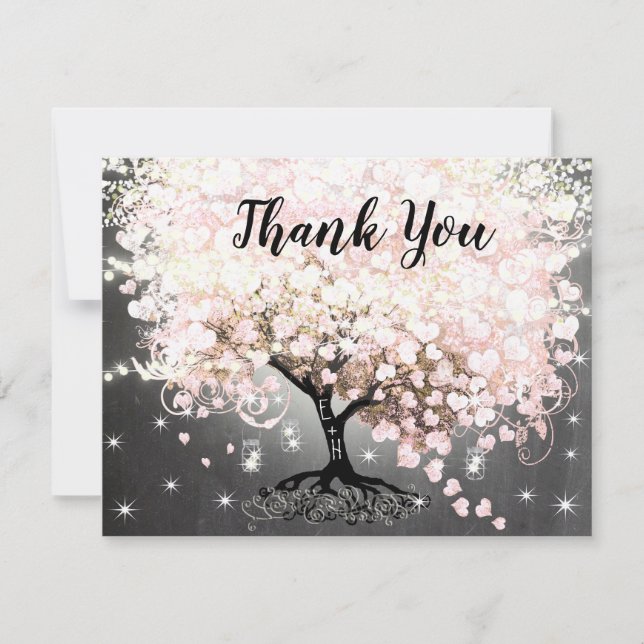 Rosa Herz Leaf Tree Brautparty laden ein Einladung (Vorderseite)