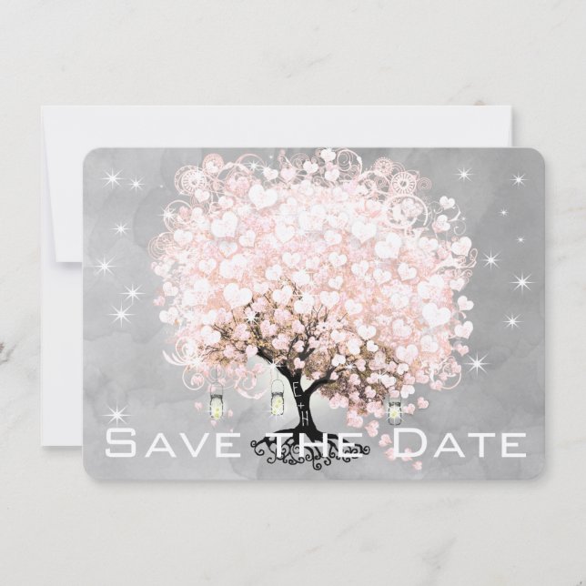 Rosa Herz Leaf Tree Save the Date (Vorderseite)