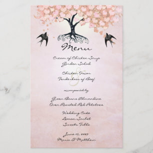 Rosa Herz Leaf Tree Wedding Menü