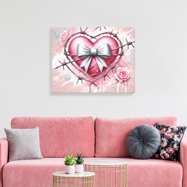 Rosa Herz Leinwand (Insitu (Wohnzimmer))