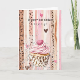 Rosa Herz Leopard Cupcake Konfetti Geburtstag Karte