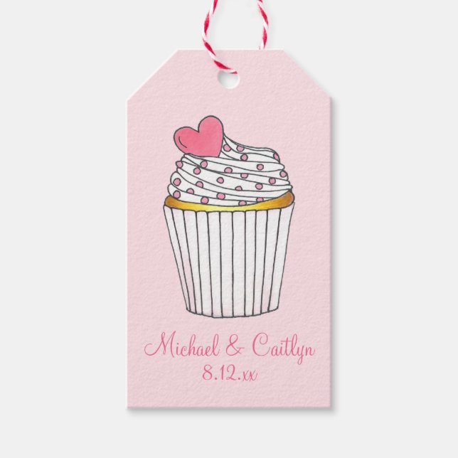 Rosa Herz Liebe Cupcake Brautparty Hochzeit Geschenkanhänger (Vorderseite)