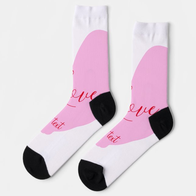 Rosa Herz Liebe glücklicher Valentinstag Text rot  Socken (Linkes Detail)