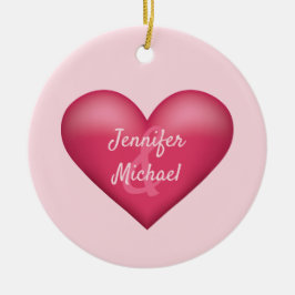 rosa Herz mit benutzerdefinierten Paarbezeichnunge Keramik Ornament