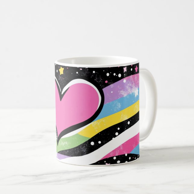 rosa Herz mit einer dicken schwarzen Umrandung, ze Kaffeetasse (VorderseiteRechts)