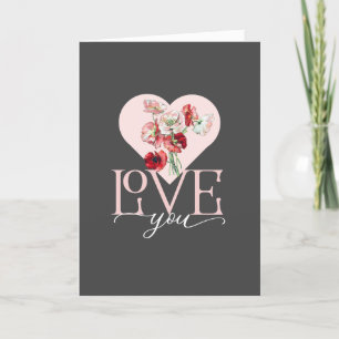 Rosa Herz mit PoppiesLOVE YOU Valentines Feiertagskarte
