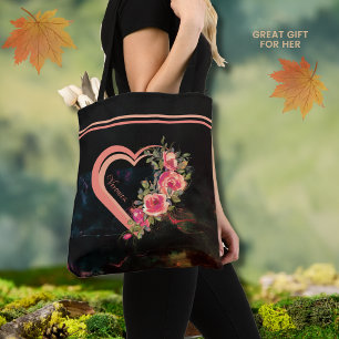 Rosa Herz mit Rosen-Totebeutel