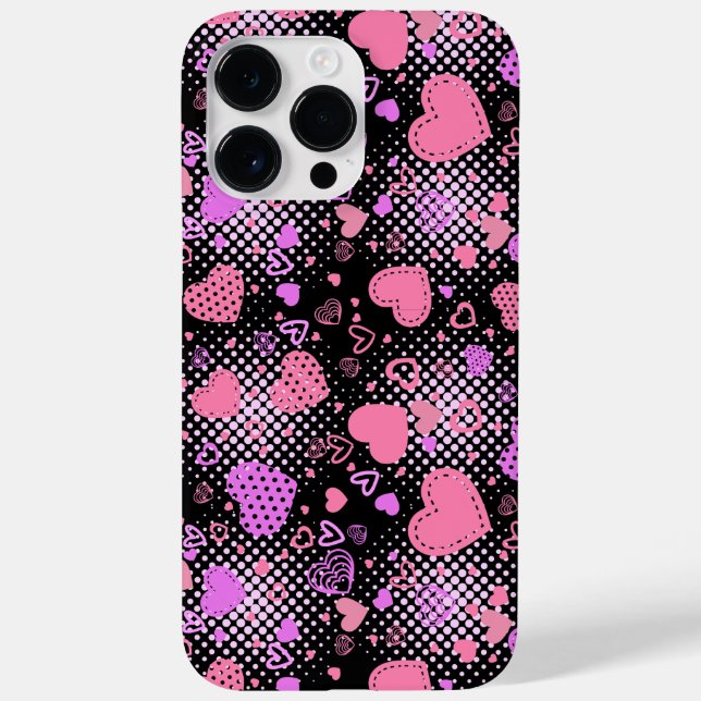rosa Herz Muster 01 Schwarzes BG Case-Mate iPhone Hülle (Rückseite)