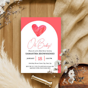 Rosa Herz Oh Baby Shower Einladung