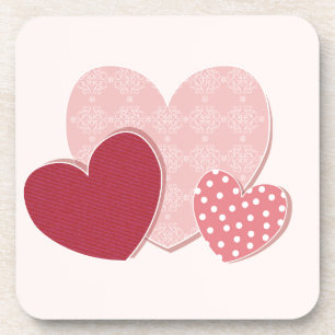 Rosa Herz-Papieraufkleber Getränkeuntersetzer