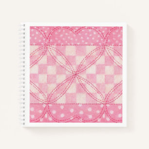 ROSA HERZ QUILT 8,5x8,5 Spiralblock Notizbuch