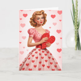 Rosa Herz Retro-Liebesdesign Grußkarte Karte