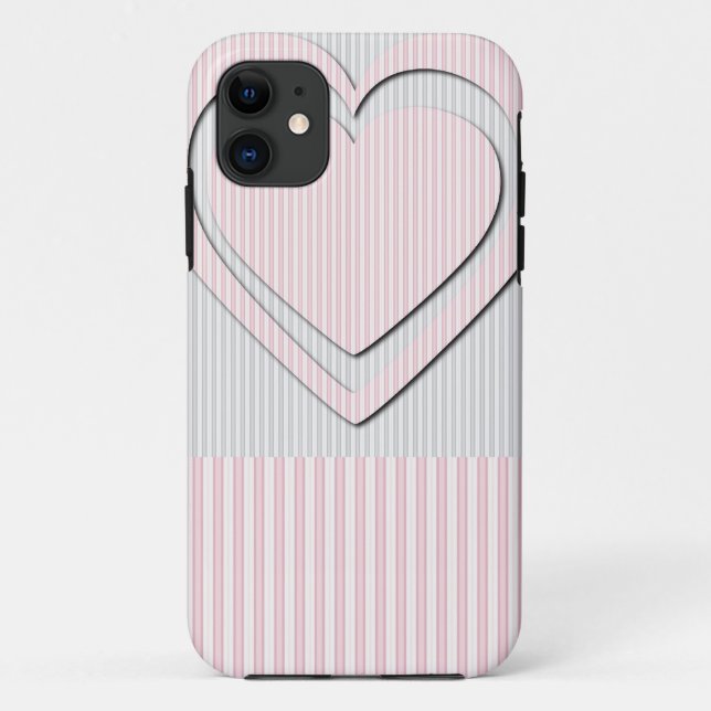 Rosa Herz Retro Muster Streifen #1 - iPhone Case (Rückseite)
