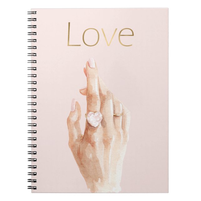 Rosa Herz Ring Hand Gold Liebe Notizblock (Vorderseite)
