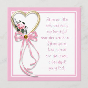 Rosa Herz Rosen Quinceanera-Einladung Einladung