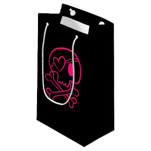 Rosa Herz Schädel und Kreuze Kleine Geschenktasche Geschenktüte