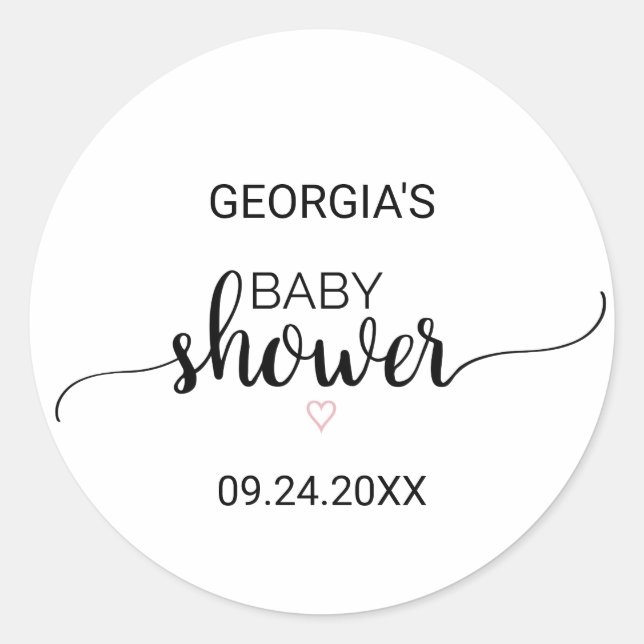 rosa Herz | Simple Calligraphy Baby Shower Fevor Runder Aufkleber (Vorderseite)