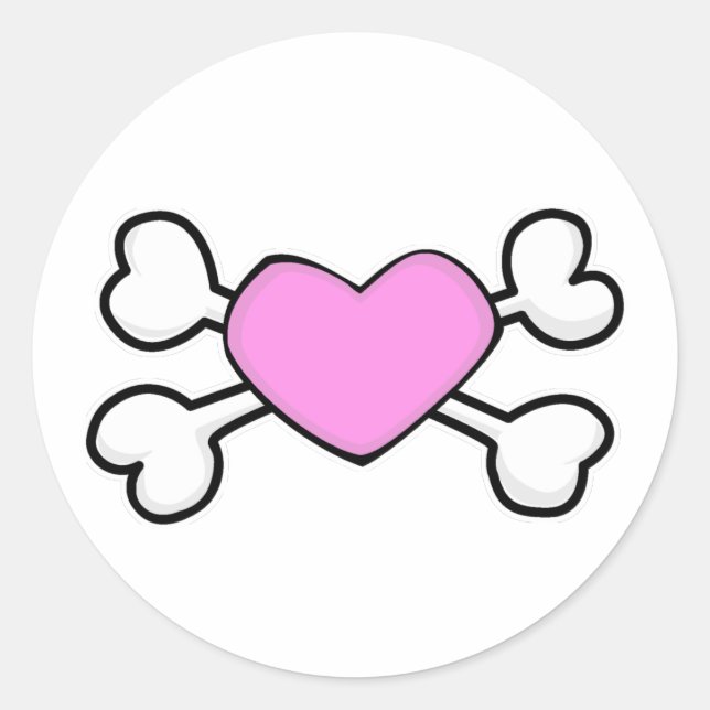 Rosa Herz Skull und Crossbones Runder Aufkleber (Vorderseite)