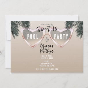 Rosa Herz Sonnenbrille Chic Süße 16 Poolparty Einladung
