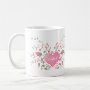 Rosa Herz und Blume Kaffeetasse