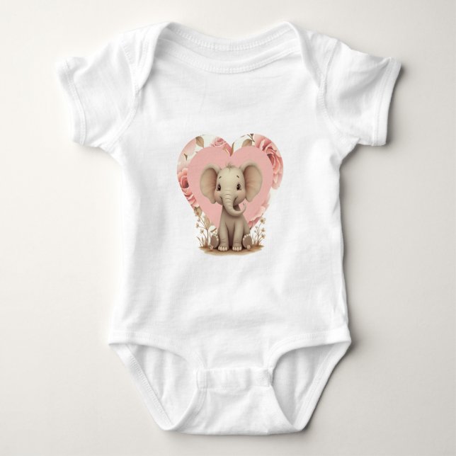 Rosa Herz und Elefant Baby Strampler (Vorderseite)