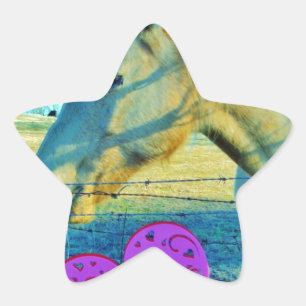 Rosa Herz und gelbes Pferd Stern-Aufkleber