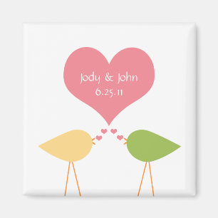Rosa Herz und Lovebirds-Save the Date Magnet