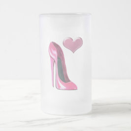 Rosa Herz-und Stilett-Schuh-Absatz-Kunst Mattglas Bierglas